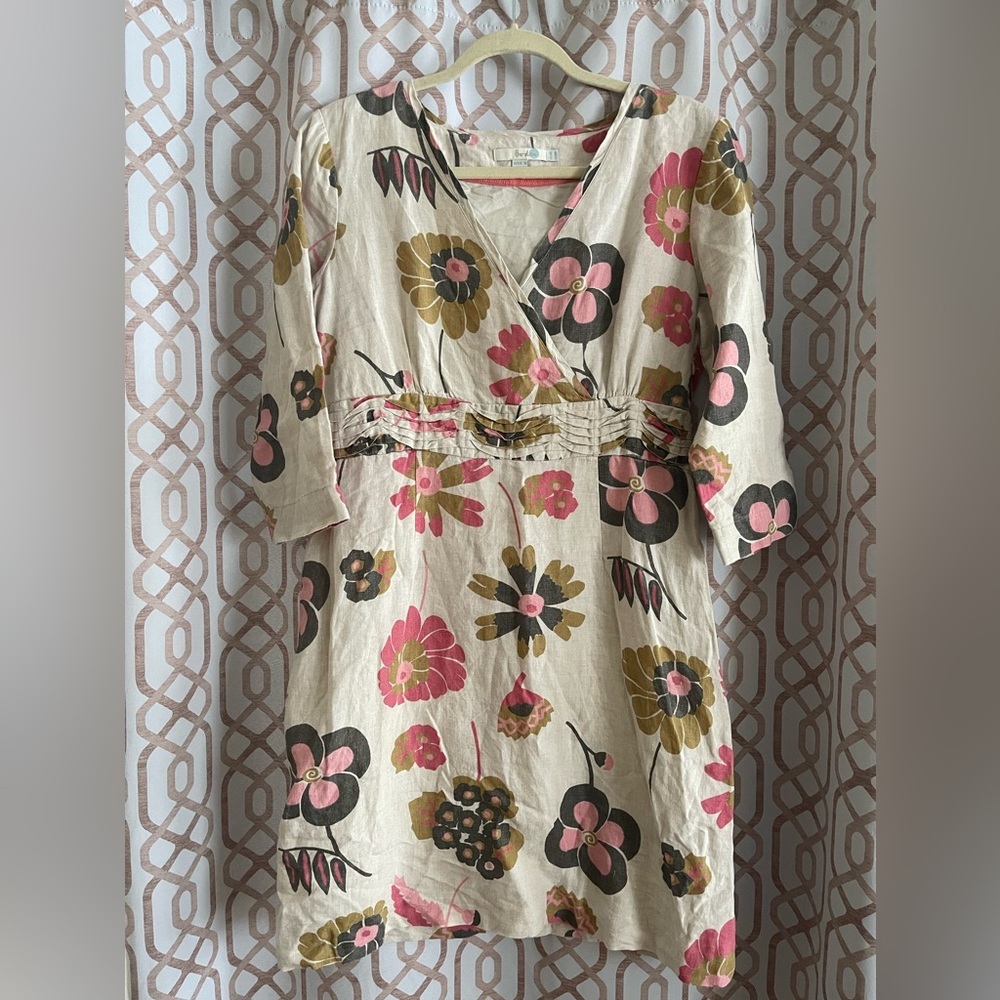 Boden Floral Mini Dress in Cream, Pink and Olive